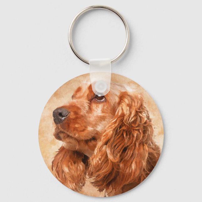 English Cocker Spaniel Dog Digital Art Schlüsselanhänger (Vorderseite)