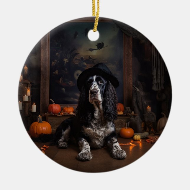 English Cocker Spaniel Pumpkins Halloween Beängsti Keramik Ornament (Vorne)