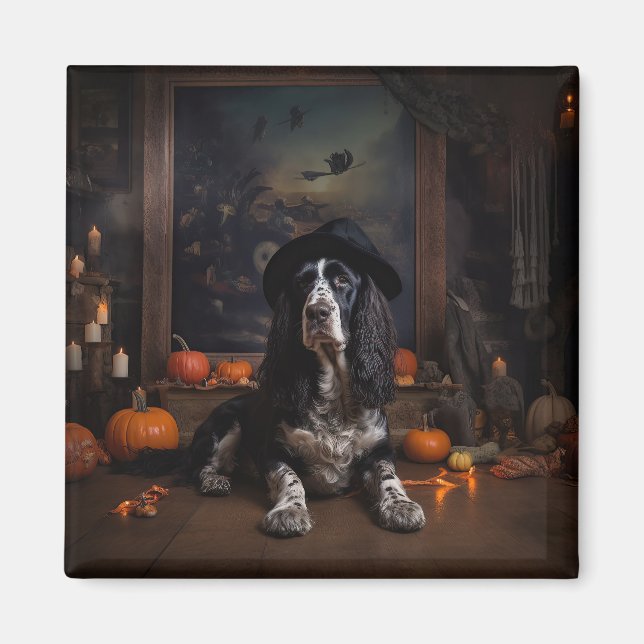 English Cocker Spaniel Pumpkins Halloween Beängsti Magnet (Vorne)