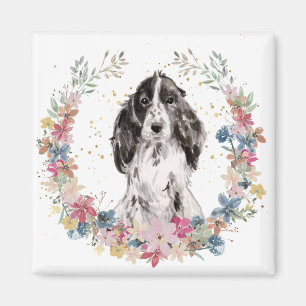 English Cocker Spaniel Spring Flowers Wreath Magnet