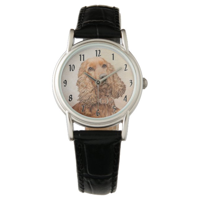English Cocker Spanische Malerei - Original Dog Ar Armbanduhr (Vorderseite)