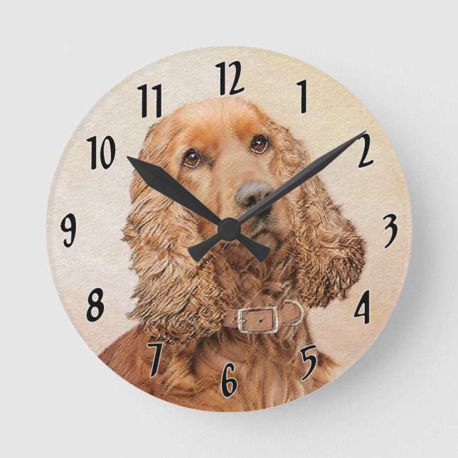 English Cocker Spanische Malerei - Original Hund A Runde Wanduhr (Vorderseite)