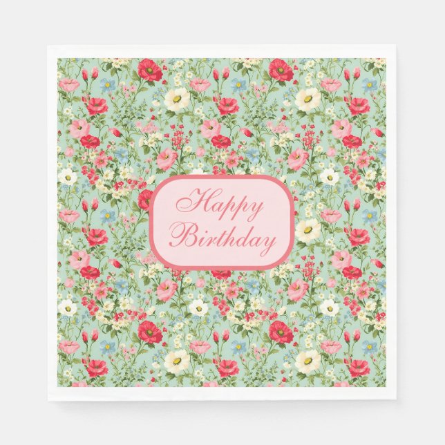 English Country Wildblume Happy Birthday Napkins Serviette (Vorderseite)