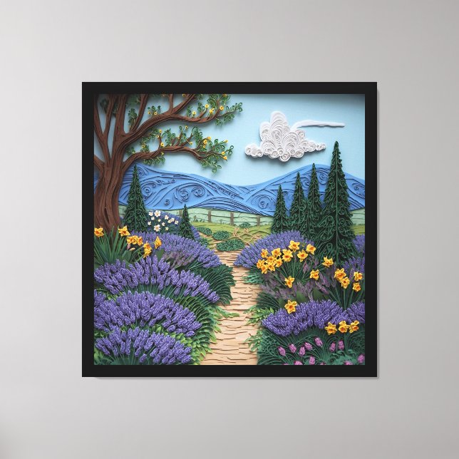 English Countryside with Daffodils and Lavender Leinwanddruck (Vorderseite)