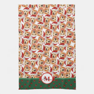 English Cream Golden Monogram Weihnachts Hund Geschirrtuch