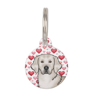 English Cream Golden Retriever Hund rosa rote Herz Haustiermarke