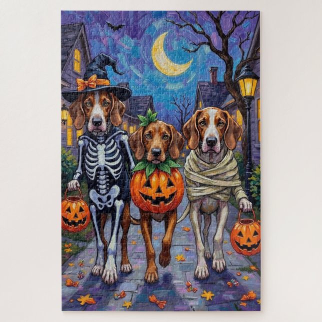 English Foxhound Hunde Trick-or-Treating Halloween (Vertikal)