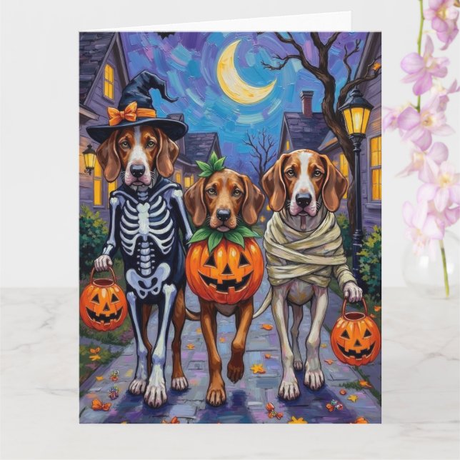 English Foxhound Hunde Trick-or-Treating Halloween Karte (Orchidee)