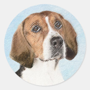 English Foxhound Painting - Niedliche Original Dog Runder Aufkleber