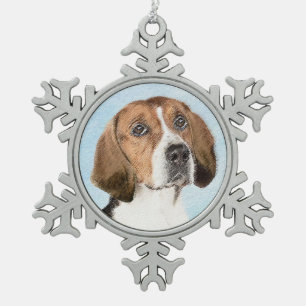 English Foxhound Painting - Niedliche Original Dog Schneeflocken Zinn-Ornament