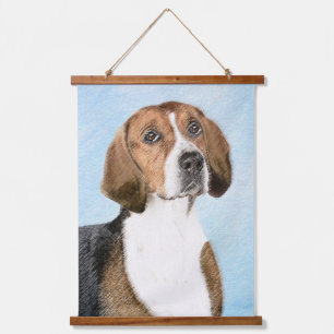 English Foxhound Painting - Niedliche Original Dog Wandteppich Mit Holzrahmen