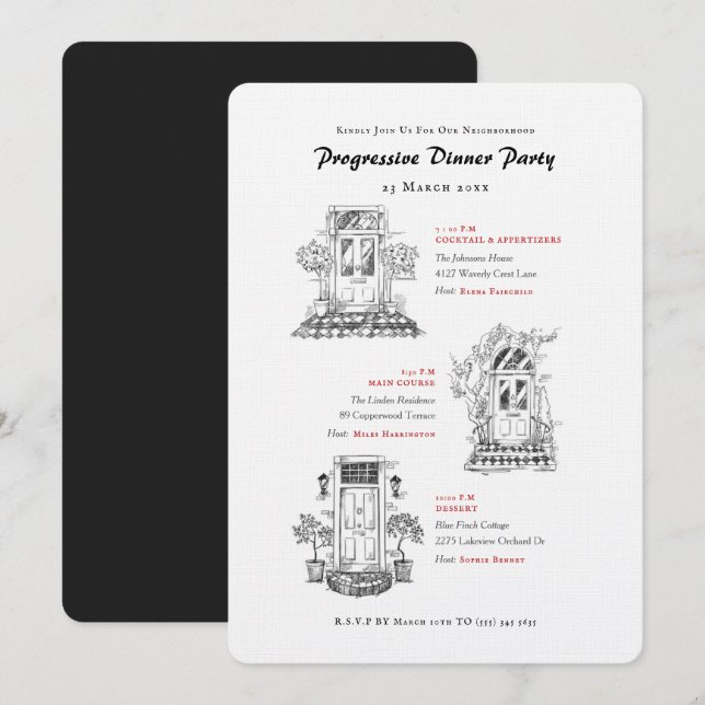 English Front Doors Progressive Dinner Party Einladung (Vorne/Hinten)