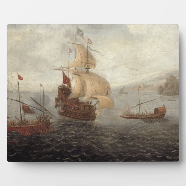 English Galley Frigate Flanked by Ottoman State Ba Fotoplatte (Vorderseite)