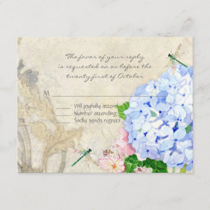 English Garden, Blue n Pink Hydrangeas Wassercolor RSVP Karte