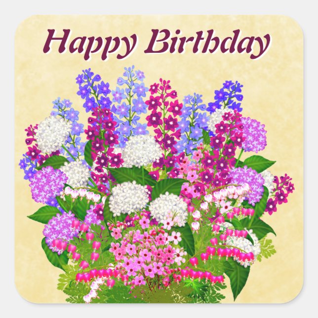 English Garden Blume Happy Birthday Sticker (Vorderseite)