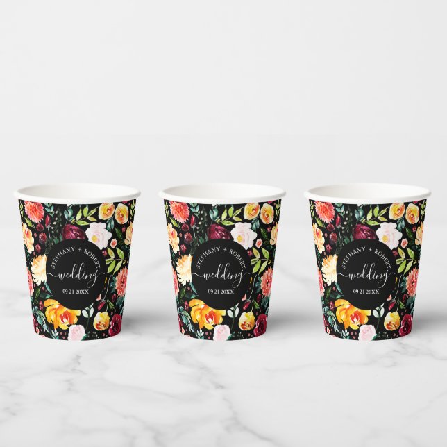 English Garden Summer Blume Custom Wedding Text Pappbecher (Multi)