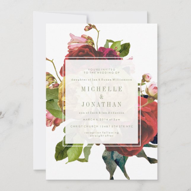 English Garden Vintage Rose Hochzeit Einladung (Vorderseite)