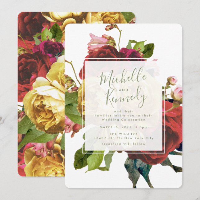 English Garden Vintage Rose Hochzeit Einladung (Vorne/Hinten)