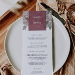 English Garden Wedding Menu Card | Marsala Menükarte<br><div class="desc">Das Vintage Blumenmenü umfasst acht bearbeitbare Textfelder mit Ihren Namen und dem Hochzeitstermin oben, hervorgehoben durch gedämpfte Rosa- und Salingrün-Blume mit einem weinroten Marsala-Overlay. Entworfen, um mit unserer englischen Garden Hochzeitskollektion in Marsala zu koordinieren. Verwenden Sie die Vorlagenfelder, um Menüinformationen hinzuzufügen, und klicken Sie dann auf "Anpassen", um Elemente bei...</div>