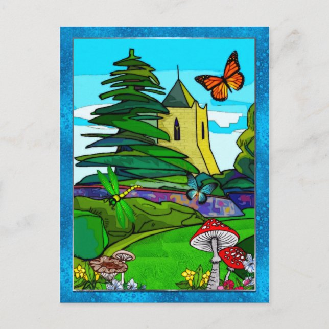 English Garden Whimsical Folk Art Postkarte (Vorderseite)