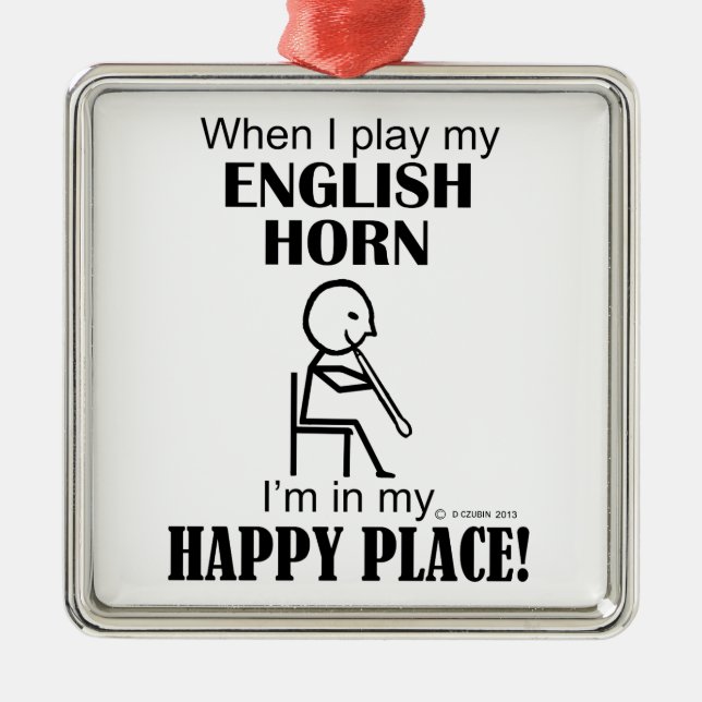 English Horn Happy Place Silbernes Ornament (Vorne)