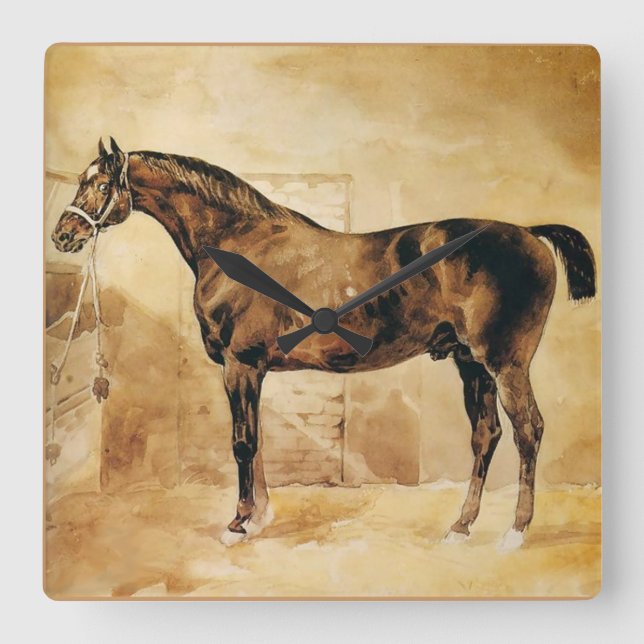 ENGLISH HORSE IN STABLE QUADRATISCHE WANDUHR (Vorderseite)