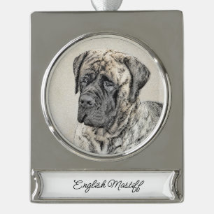 English Mastiff (Brindle) Malerei - Dog Art Banner-Ornament Silber