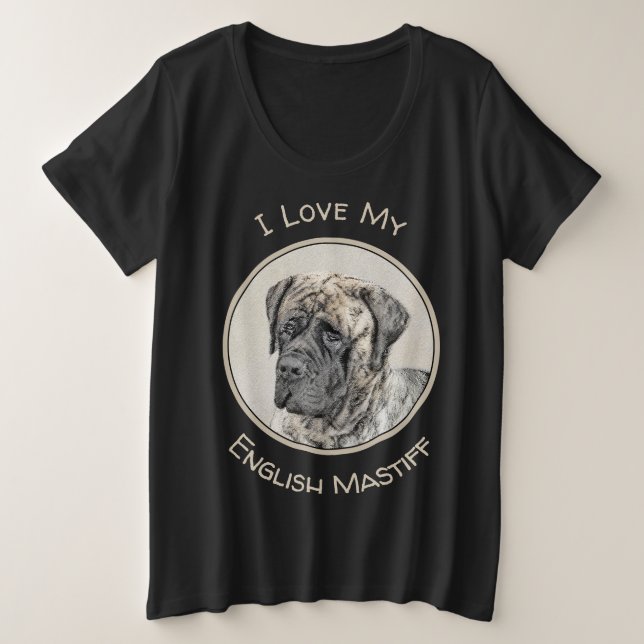 English Mastiff (Brindle) Malerei - Dog Art Große Größe T-Shirt (Design vorne)