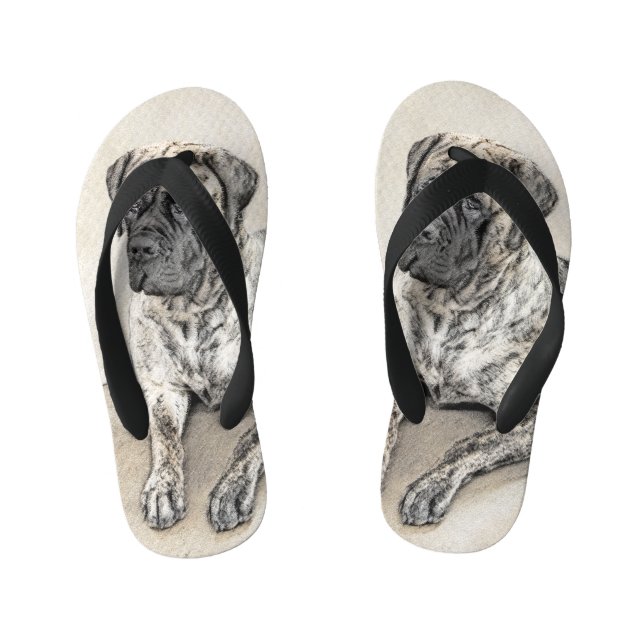 English Mastiff (Brindle) Malerei - Dog Art Kinderbadesandalen (Fußbett)