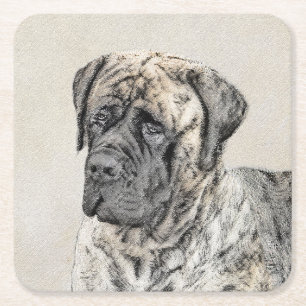 English Mastiff (Brindle) Malerei - Dog Art Rechteckiger Pappuntersetzer