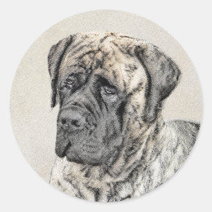 English Mastiff (Brindle) Malerei - Dog Art Runder Aufkleber