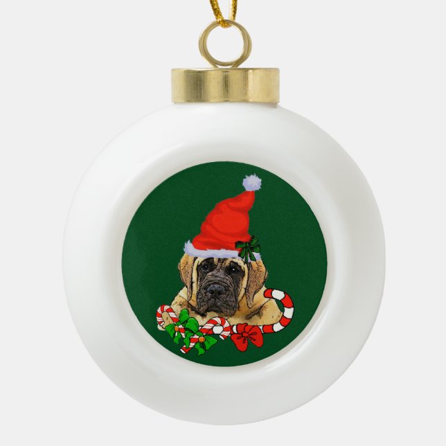 English Mastiff Christmas Keramik Kugel-Ornament (Vorderseite)