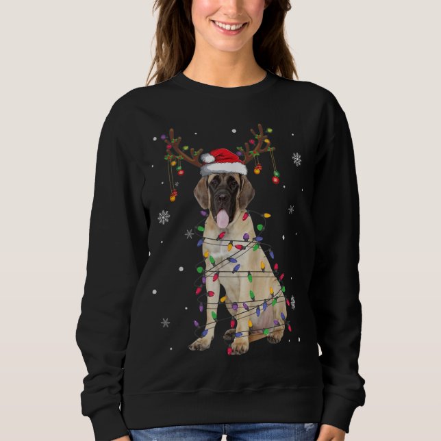 English Mastiff Christmas Reindeer Christmas Light Sweatshirt (Vorderseite)