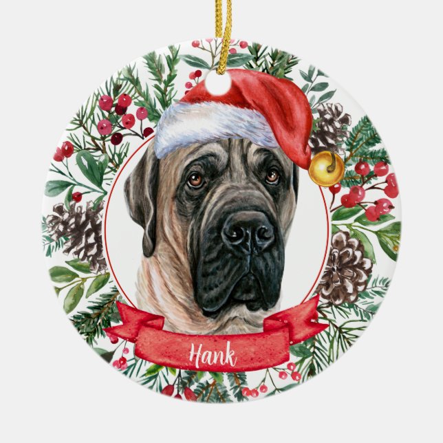 English Mastiff Custom Weihnachtsmannmütze Dog Orn Keramik Ornament (Vorne)