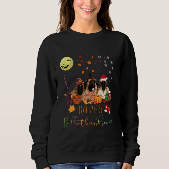 English Mastiff Dog Happy Hallothanksmas Familie X Sweatshirt (Vorderseite)