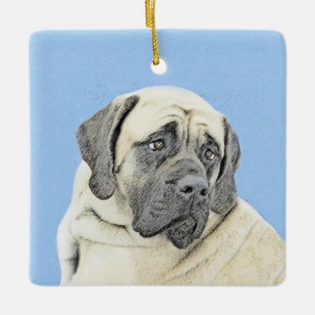English Mastiff (Fawn) Malerei - Original Dog Art Keramikornament (Vorderseite)