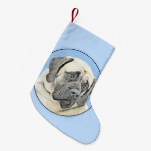 English Mastiff (Fawn) Malerei - Original Dog Art Kleiner Weihnachtsstrumpf