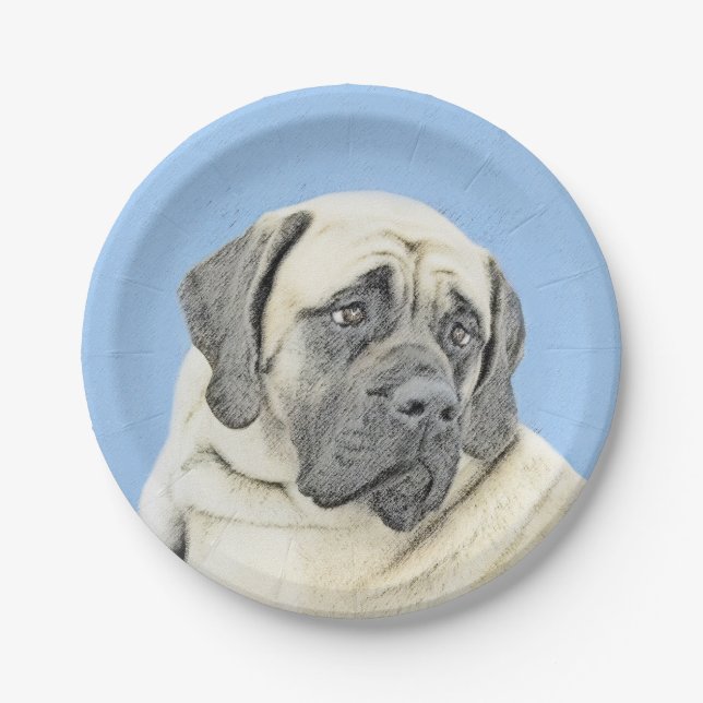 English Mastiff (Fawn) Malerei - Original Dog Art Pappteller (Vorderseite)