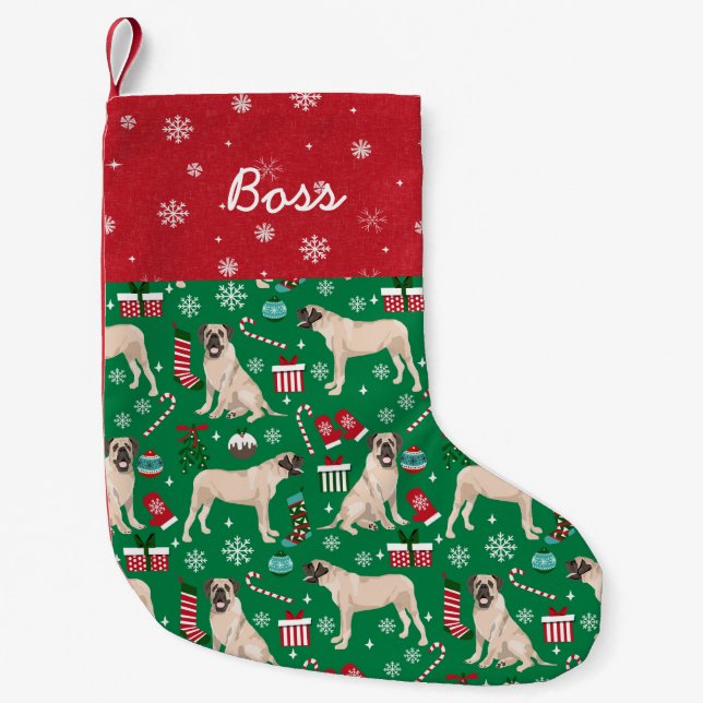 English Mastiff Hund Weihnachten individuelle Name Kleiner Weihnachtsstrumpf (Vorderseite)