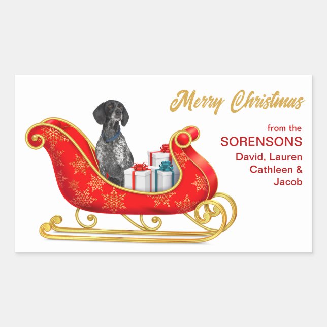 English Pointer Dog Christmas Sleigh Rechteckiger Aufkleber (Vorderseite)