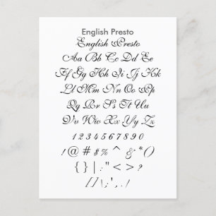 English Presto - Zazzle Schriftart Sampler Sheet Postkarte