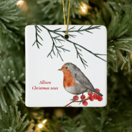English RedBrustbrust Robin Bird Weihnachten Keramikornament