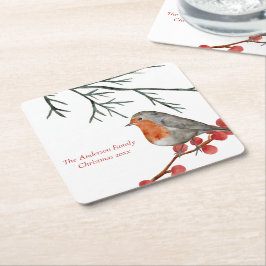 English RedBrustbrust Robin Bird Weihnachten Rechteckiger Pappuntersetzer
