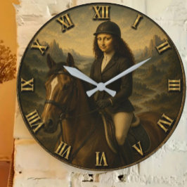 English Riding Funny Mona Lisa Equestrian Rider Gi Große Wanduhr