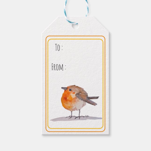 English Robin Watercolour Geschenkanhänger (Vorderseite)