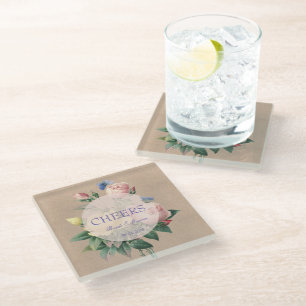 English Rose Butterfly Garden Wedding Cheers Glasuntersetzer