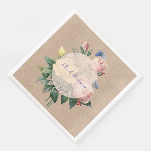 English Rose Garden Butterfly Wedding Serviette (Ecke)