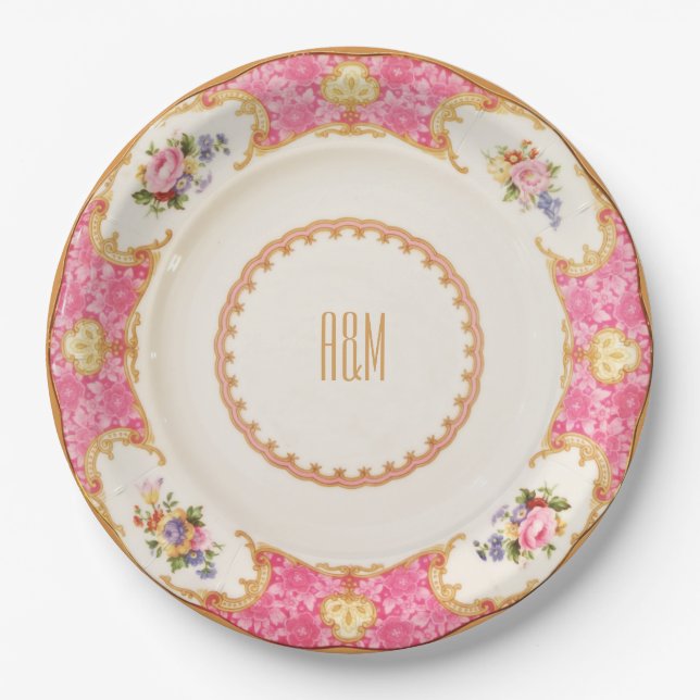 English Rose Garden Party Hoch Tee Einladung Pappteller (Vorderseite)