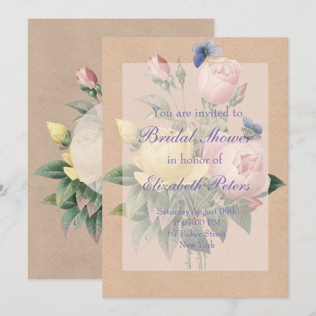 English Rose Garden Wedding Brautparty Einladung (Vorne/Hinten)