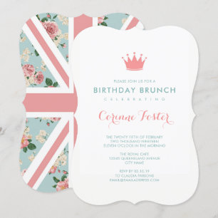 English Rose Union Jack Floral Birthday Einladung
